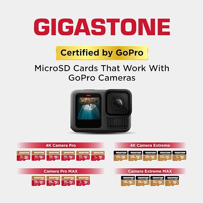 【5-Years Data Recovery】 GIGASTONE 512GB Micro SD Card, 4K Camera Pro, A2 V30 for Smartphone, Gopro, Action Cams, 4K UHD Video Recording, R/W up to 150/120 MB/s, UHS-I U3 C10 Class 10 with Adapter