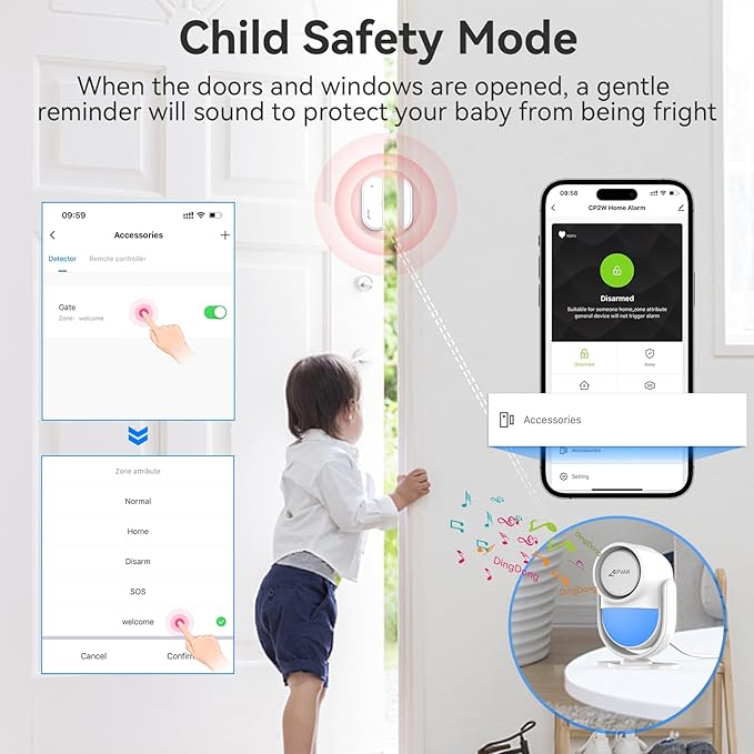CPVAN WiFi Motion Sensor Alarm, 125dB Wireless DIY Smart PIR Motion Detector with Door/Window Sensor for Home Security System - On Spot Alarm & APP Alert, White