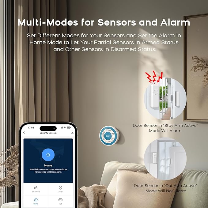 PGST Wifi Home Alarm System,Smart Home Security Systems with Instant Tuya App Alerts,8 PCS Door Alarm Kits Siren Hub with Motion and Door Sensors,Remote,Work with Alexa for Villa,Apartment,Kids Safety