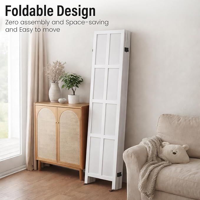 4 Panel Wood Room Divider and Folding Privacy Screen 67″, Freestanding Wall - Image 8