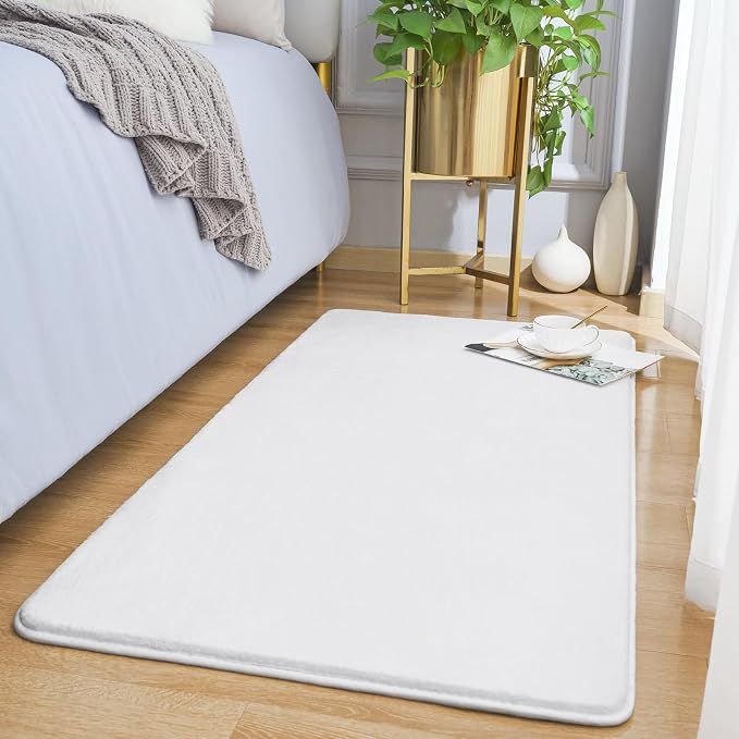 Modern Washable Runner Rugs, 2x3 Feet White Bedroom Runner Rug | Small Area Rugs by AmeareaDirect