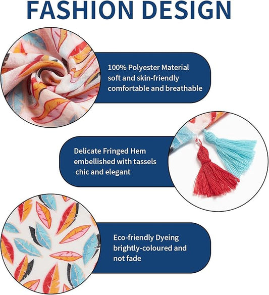 Scarf for Women Lightweight Soft Floral Leopard Printed Scarves Fall Winter Fashion Shawl Wrap with Fringe