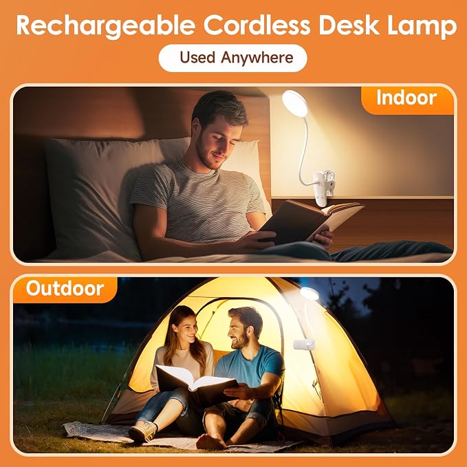 Mubarek Desk Light, 3600mAh Battery Operated Light, 5 Brightness+5 Color Clip - Image 6