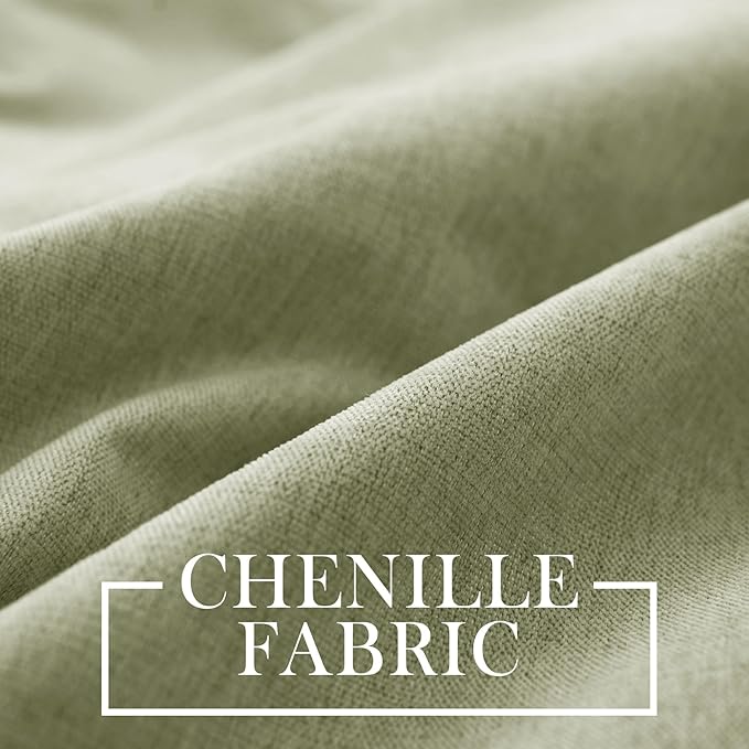 Macochico 100% Blackout Curtains Thermal Insulated Noise Reducing Chenille Curtains for Hotel Auditorium Bedroom Living Room Grommet Green Tint Curtains with Tieback Classic 52" Wx84 L 1 Panel