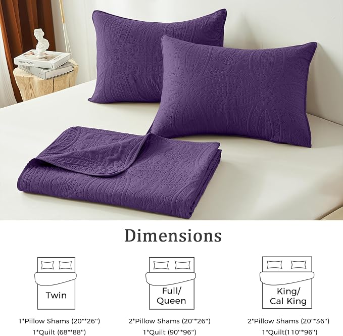 akkialla Purple Full/Queen Quilt Set, Ultrasonic Lightweight Bedspread Coverlet - Image 6