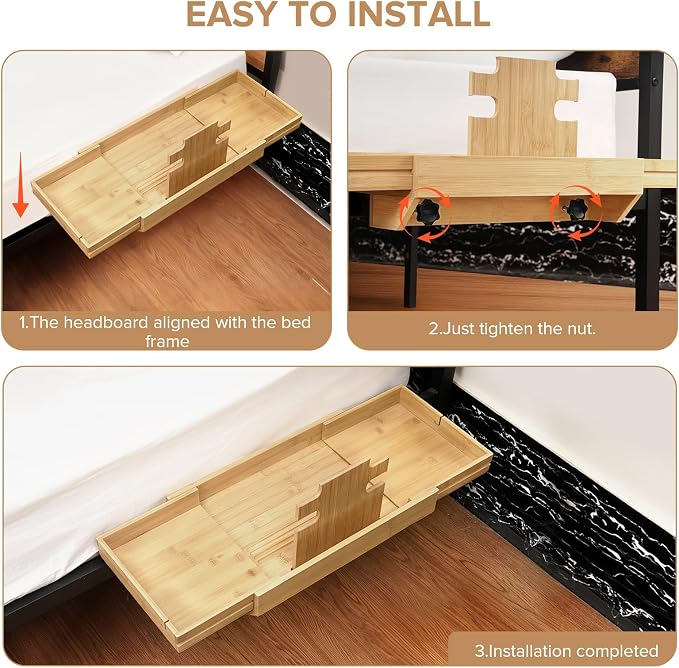Bamboo Bedside Shelf with Expandable Tray, Clip-On Bunk Bed Nightstand - Image 6