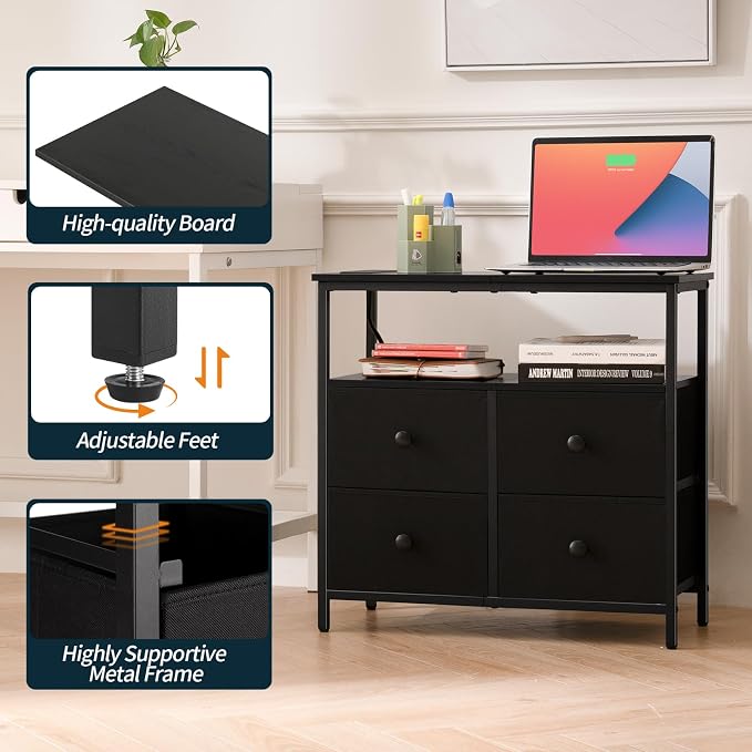 Yoobure Night Stand with Charge Station, Nightstand with 4 Drawers Bedside Table - Image 4