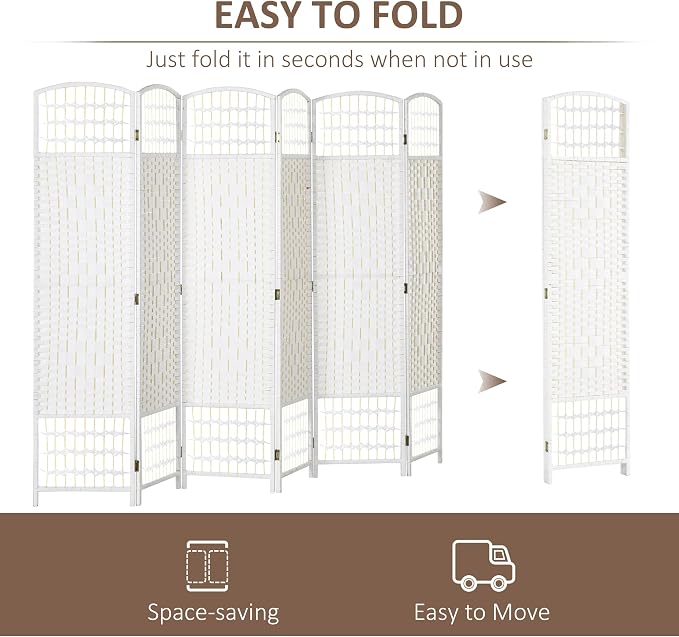 HOMCOM 6 Panel Room Divider, Folding Privacy Screen, Wave Fiber Freestanding - Image 3