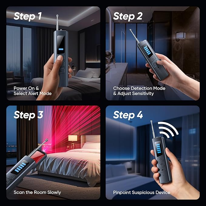 Qyzue Hidden Camera Detectors, Spy Camera Detector with RF Signal & Infrared Detection for Wireless Cameras, GPS Trackers, Privacy Protection, Portable Travel Safety Tool