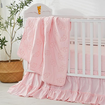 Brandream Crib Bed Skirt for Baby Girls Boys Blush Pink Boho Bohemian Solid Cotton Toddler Bedskirt Farmhouse Chic Ruffle