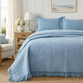 Brandream Luxury 100% Cotton Quilt Set Queen Size Blue Floral Vine Matelasse by Brandream