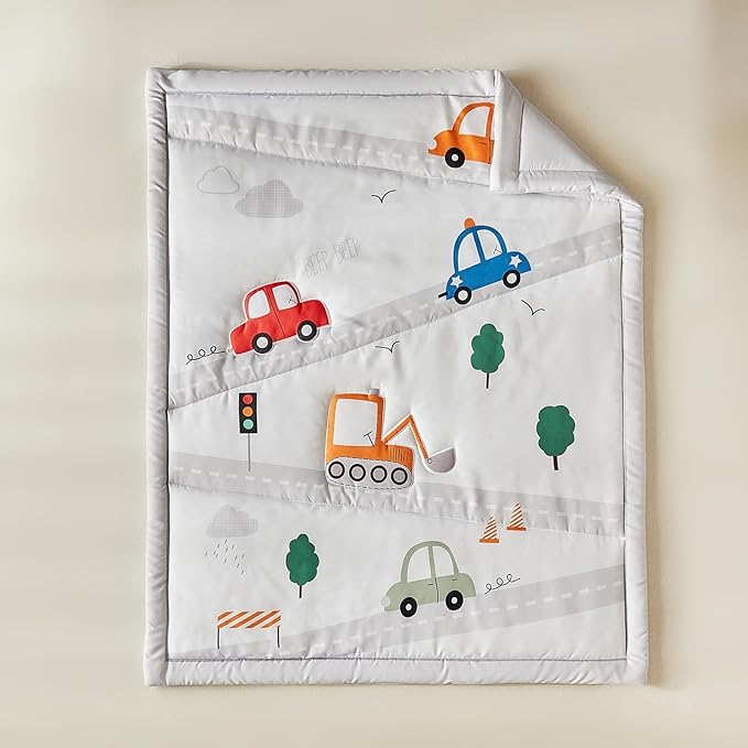 DuShow 4 Pieces Cars Toddler Bedding Set for Boys,Soft Toddler Bed Set in a Bag,Toddler Bed Comforter Set Includes Quilted Comforter, Flat Sheet, Fitted Sheet and Pillowcase