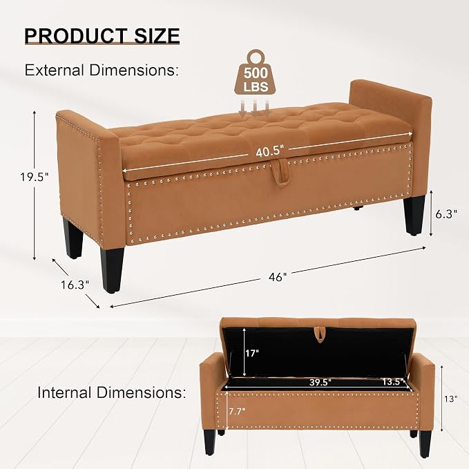 Velvet Ottoman with Storage, Modern Storage Bench - Image 2