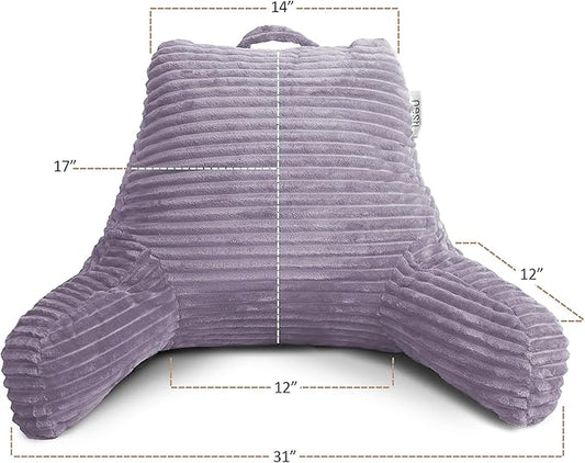 Nestl Reading Pillow with Shredded Memory Foam, Luxe Cut Plush Back Pillow for Sitting Up in Bed, Back and Arms Adjustable Support for Adult & Teens, Backrest Pillows with Washable Cover Dusty Purple