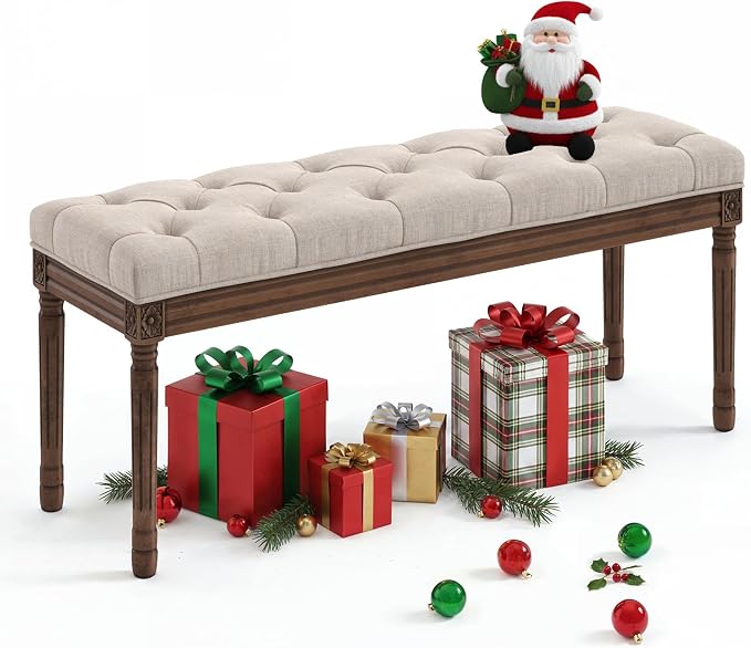 LUE BONA 44" Bedroom Bench, Fabric End of Bed Bench, Upholstered French Tufted by LUEBONA