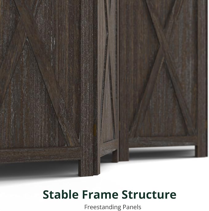 6 Panel Folding Room Divider, Solid Wood Privacy Screen, Freestanding Partition - Image 7