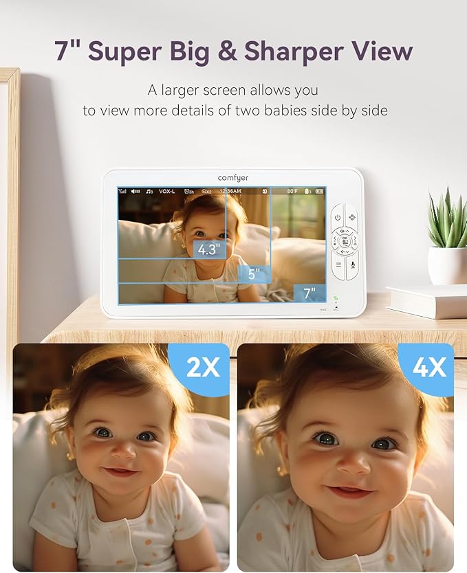 Comfyer Baby Monitor with Camera and Audio, 7" 720P HD Video Baby Monitor No WiFi, 6000mAh Battery, VOX Mode, Auto Night Vision, Hack Proof, Remote PTZ