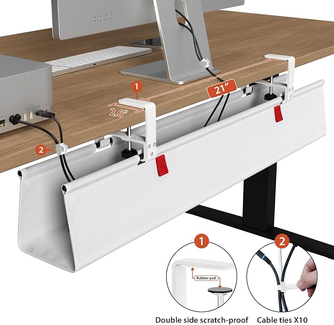 Univivi No Drill Under Desk Cable Management Tray, 36 inch Cable Management | - Image 3