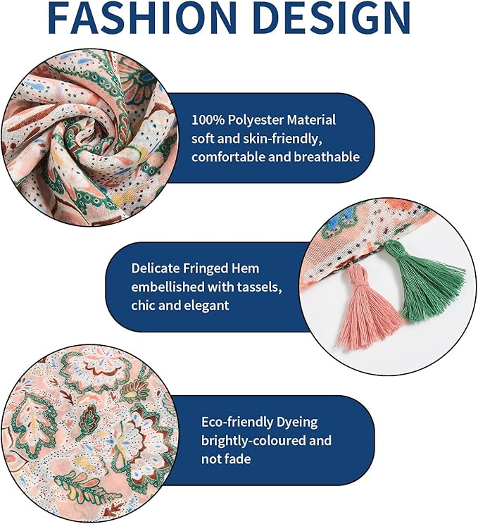 Scarf for Women Lightweight Soft Floral Leopard Printed Scarves Fall Winter Fashion Shawl Wrap with Fringe