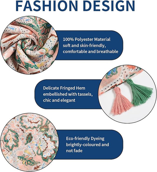 Scarf for Women Lightweight Soft Floral Leopard Printed Scarves Fall Winter Fashion Shawl Wrap with Fringe