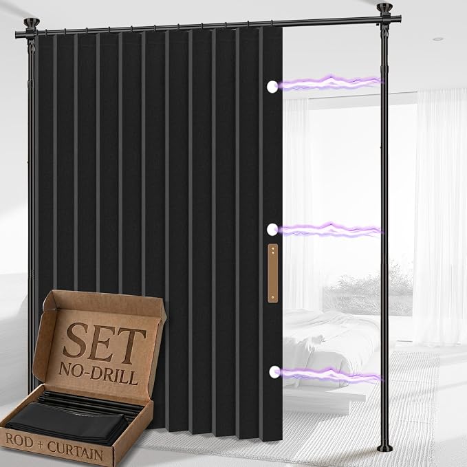 AJAZZ Room Divider Curtain+ Tension Curtain Rod No Drilling 43-120× 35-100 in by AJAZZ
