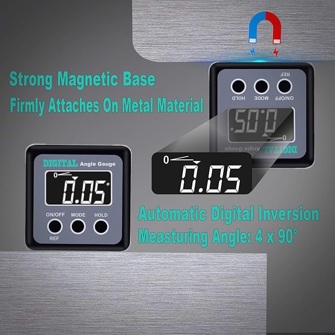 Digital Angle Gauge, eOUTIL Angle Finder Mini Digital Level Protractor Inclinometer with V-Groove Magnetic Base - Cube Level Box for Woodworking, Table Saw, Construction, Machinery, Masonry