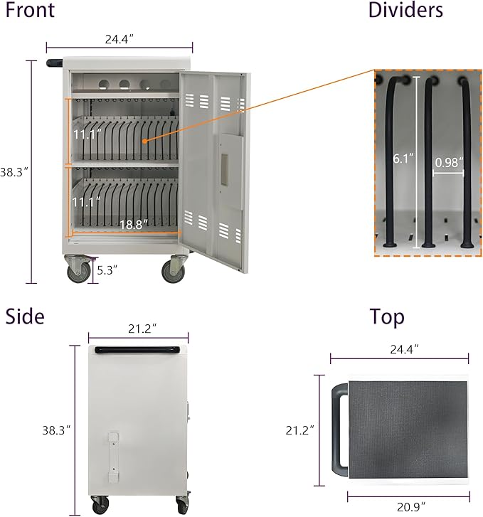 Aokleo 32 Devices Laptop Charging Cart with Password Lock,Tablet Storage Carts for Pad Up to 16.3" Screen,Classroom Computer Mobile Charging Station for Pads,Chromebooks,Laptops(White - Password Lock)