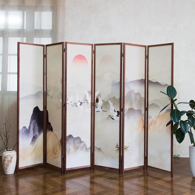 6 Panel Room Divider, 5.6 ft Tall Blackout Folding Privacy Screen - Image 2