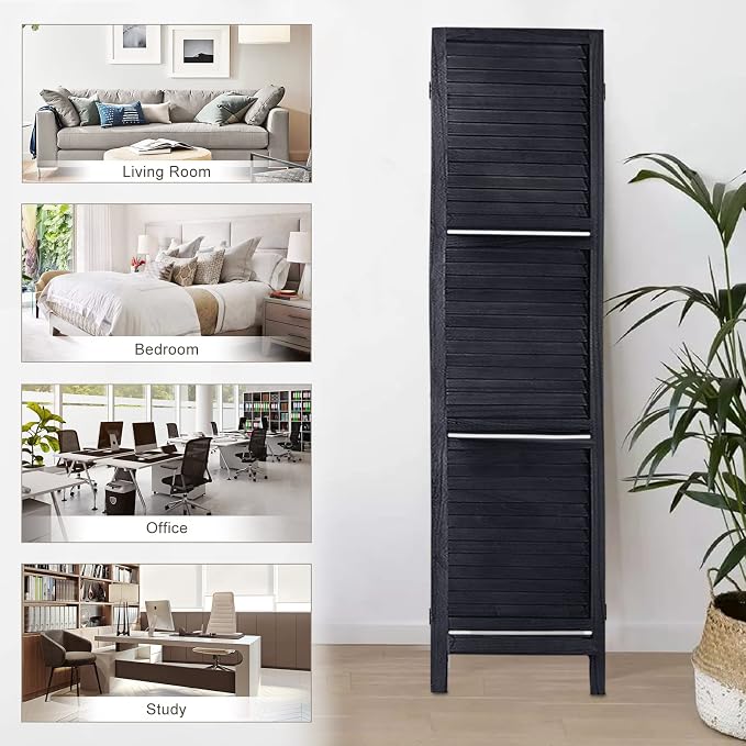 Room Divider with Shelves, 5 Panel Black Privacy Screen | Partition Room - Image 7