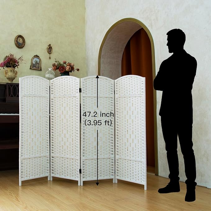 Compact 4 Panel Short Room Divider, 47.2 Inch Tall Double-Sided Rattan Folding - Image 2