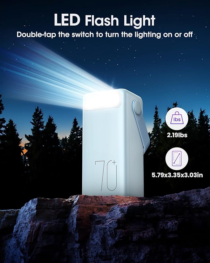 Aterob Portable Charger Power Bank 70000mAh, 22.5W Fast Charging USB C Battery Pack, 3 Outputs, LED Display & LED Light, External Huge Capacity Battery Bank for iPhone 16/15/14, Samsung, iPad, etc