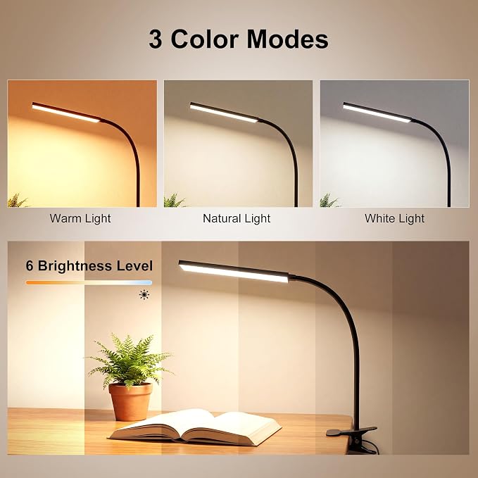 Vansuny Clip on LED Desk Lamp, Eye-Caring USB Reading Light - Image 6