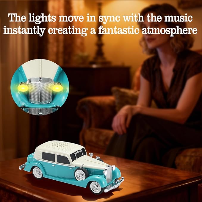 WSTER Vintage Car Bluetooth Speaker, Retro Classic Model with Powerful Sound, Built-in Mic, TWS Dual Pairing, Multi-Interface Output, Portable Wireless Outdoor Speaker for Parties & Beach (Green)