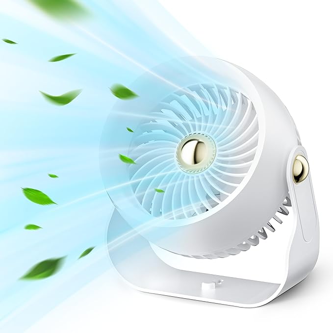 CIVPOWER Desk Fan: Table Fan Small Portable Rechargeable with 6000 mAh Battery - 4 Speed and Timing - Quiet Desktop 8 Inch Fan for Bedroom Room Dorm Office Air Circulation 270°Adjustable