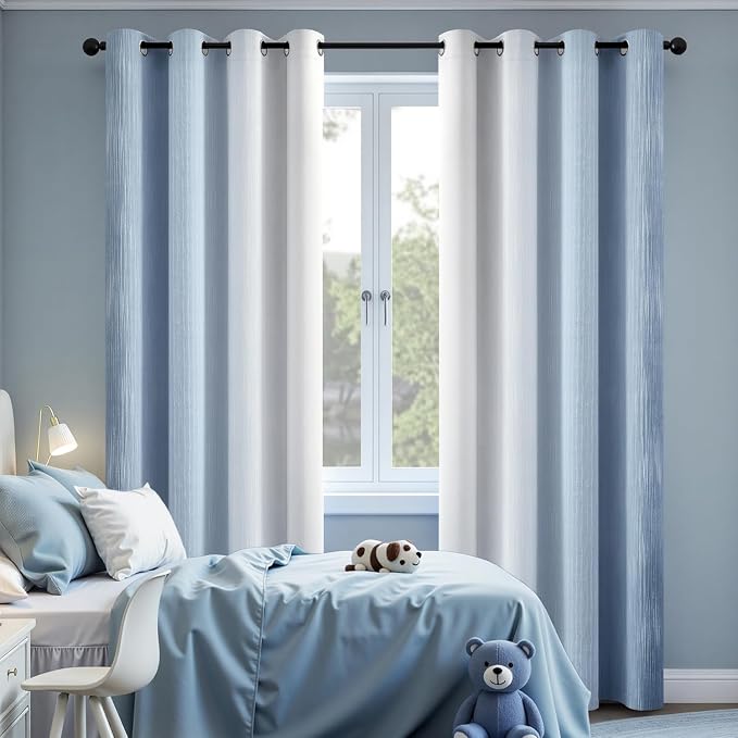 MIULEE Stone Blue and Greyish White Ombre Blackout Curtains 52Wx72L | Full Room - Image 6
