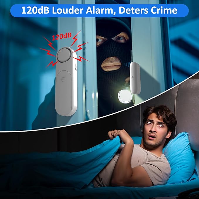 Window and Door Alarm When Opened (5 Pack) for Kids Safety/Home Security, Sliding Front Door Opening Sensor Alarms for Dementia, 120dB Burglar Alert, Ideal for Business, Garage, Apartment,House, White