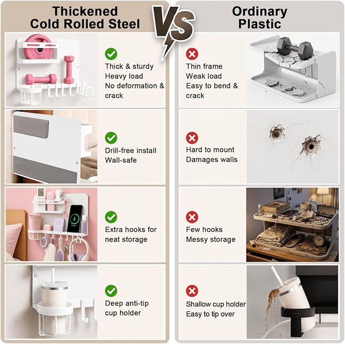 Metal Bedside Wall Shelf, 【No Drill】 Wall Organizer - Image 4