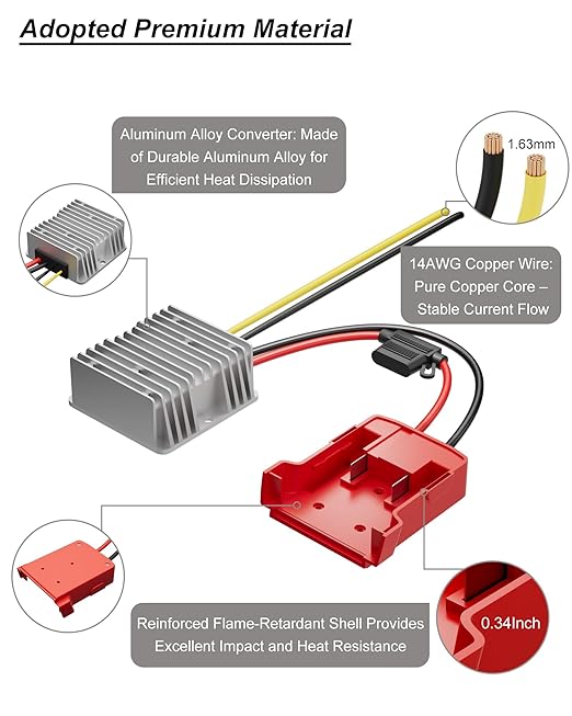 18V to 12V Step Down Converter Aadpter Compatible with Milwaukee M18 Batteries, DC 12 Voltage Battery Power Adapter, Automatic Buck Converter Regulator with Fuse for Golf Cart