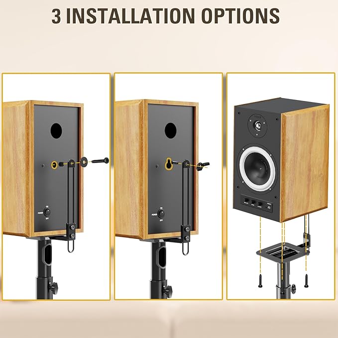 Mounting Dream Black Alloy Steel Speaker Stands, Height Adjustable Bookshelf Speaker Stand Pair, Universal Fit, 11 lbs Capacity, Set of 2 for Bose Polk JBL Sony Yamaha - 42" Max Height