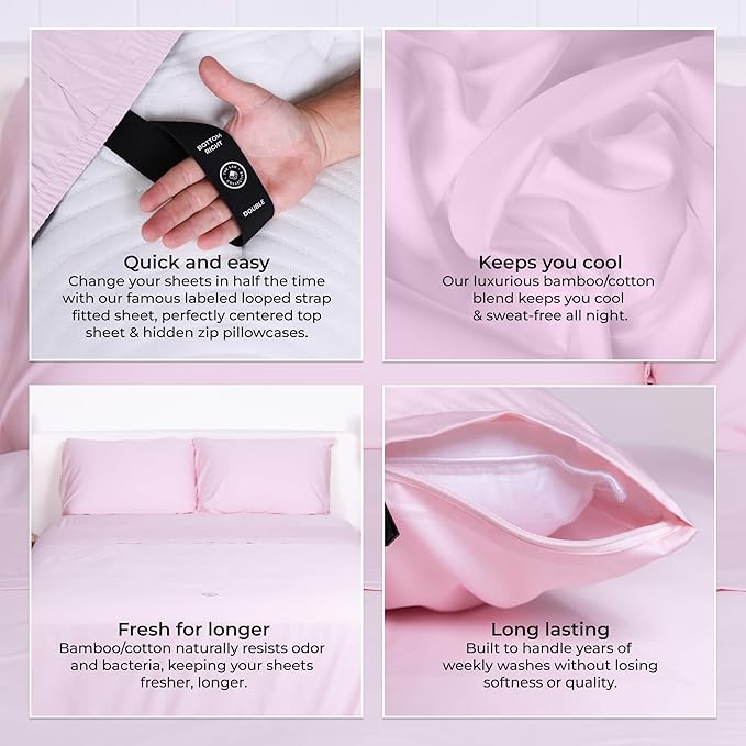 THE LAD COLLECTIVE 3.0 Twin XL Bedding Set - 4-Piece Bedset w/Fitted Sheet, Top Sheet & 2 Standard Pillowcases [Duvet Not Included] - Bamboo-Cotton - Grand Canyon Collection Soft Pink