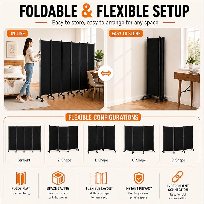Room Divider, 4-Panel Folding Privacy Screen - Image 5