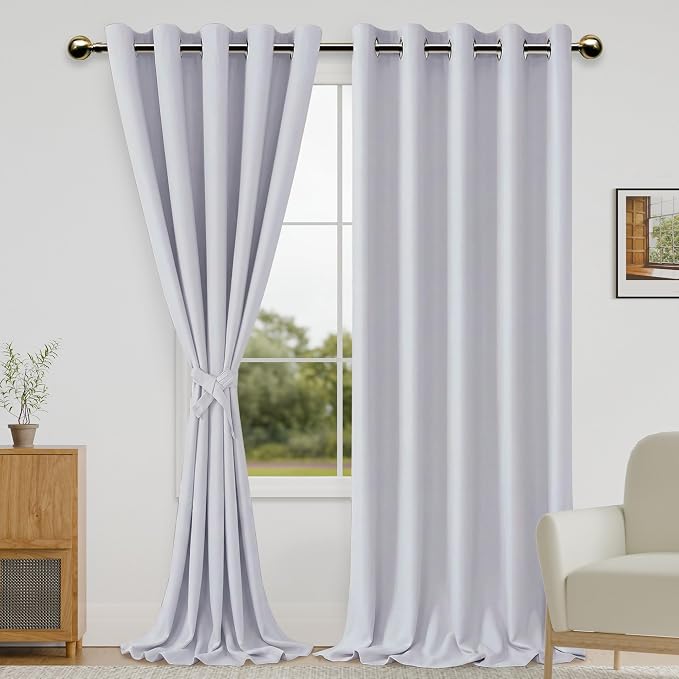 DWCN Greyish White Window Curtains – Thermal Insulated Energy Saving Drapes by DWCN
