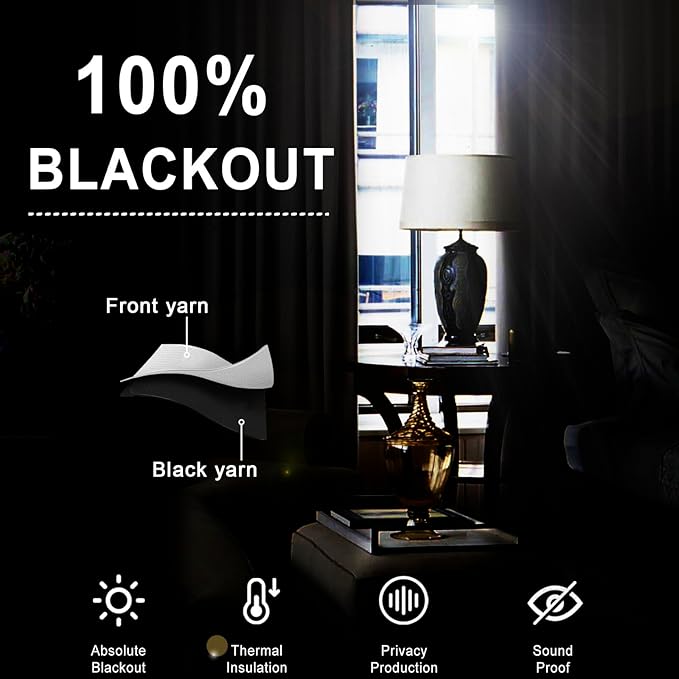 XWZO 100% Blackout Curtains 2 Panels - Image 2