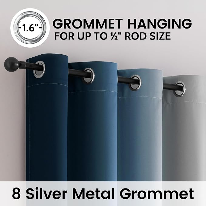SimpleHome 100% Blackout Ombre Bedroom Curtains Blue and Greyish White - Image 4