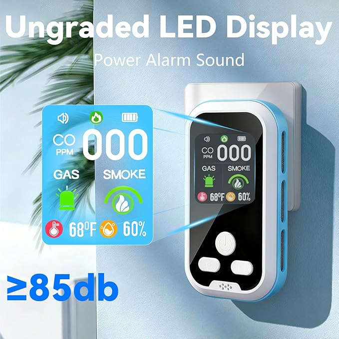 5 in1 Carbon Monoxide Detector Combo with HD Screen Monoxide Alarm, Detects CO, Natural Gas, Smoke, Temperature, and Humidity for Home, Apartment, Hotel, Camping RV Safety Gifts Idea