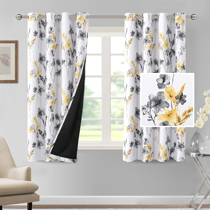 H.VERSAILTEX 100% Blackout Curtains 63 inch Length 2 Panels Set Cattleya Floral by HVERSAILTEX