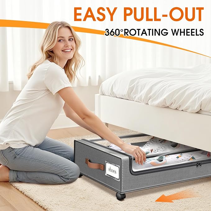 Under Bed Storage with Wheels 3Pack Storage Containers with Clear Window | - Image 4