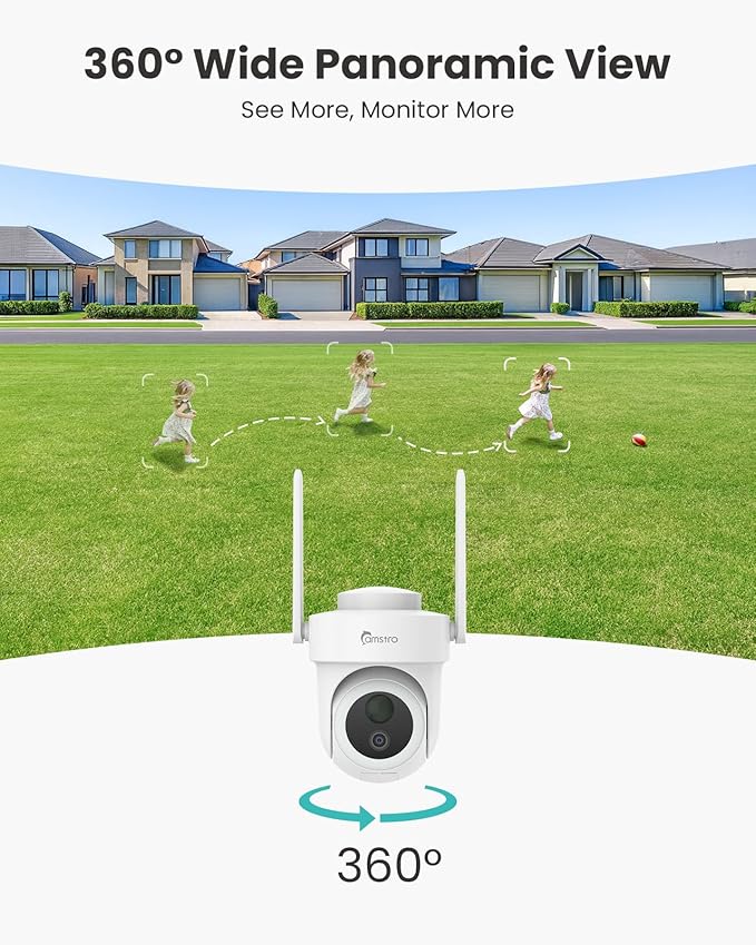 CAMSTRO 4K Security Cameras Wireless Outdoor No Subscription, 360° PTZ Home Security Cameras System, 64G Local Storage Home Hub, Human/Vehicle/Pet Recognition AI, Color Night Vision, 2 Cam-Kit