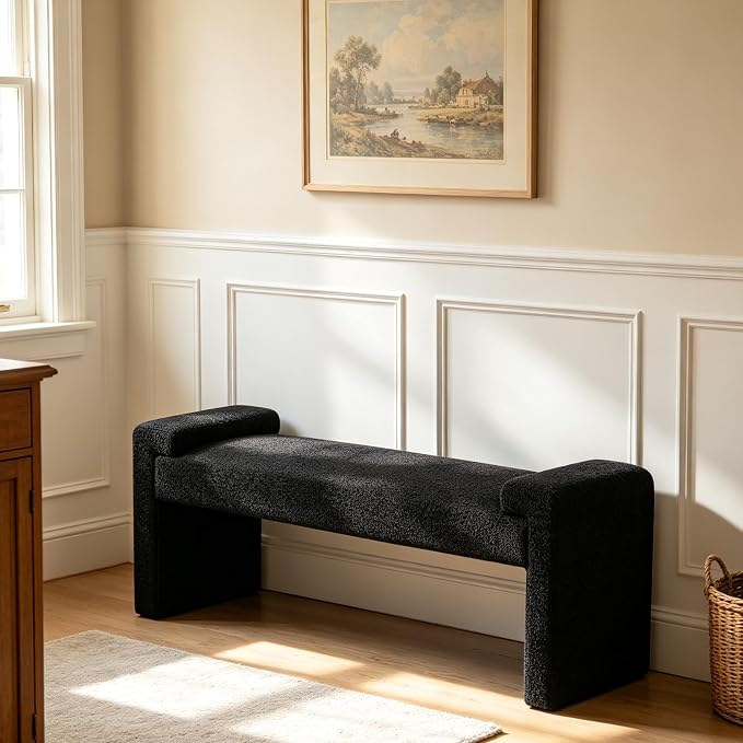 Upholstered Entryway Bench, 58.7" Modern Bedroom Bench, Curved Armrests by CACFTII