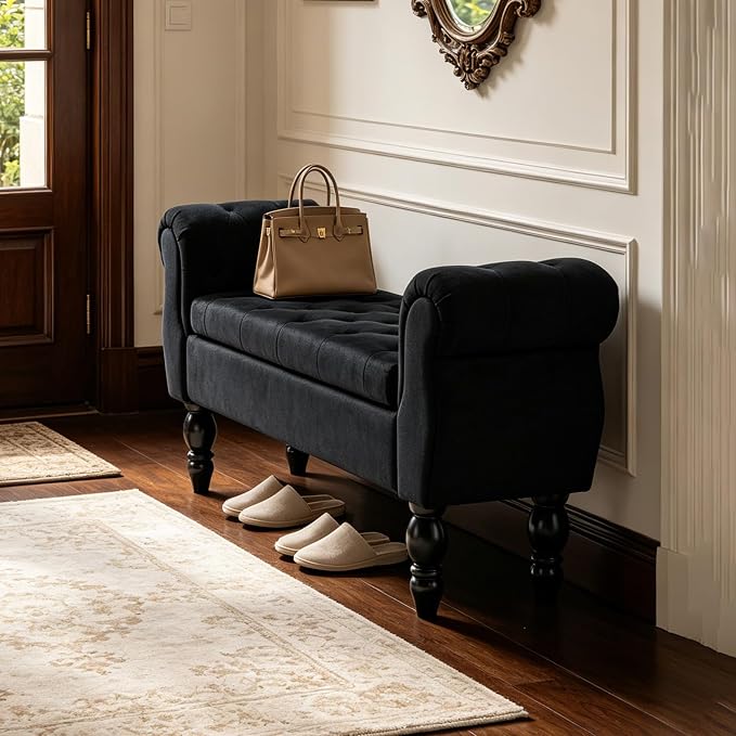 47.6" Storage Bench for End of Bed Bedroom, Velvet Ottoman Bench - Image 9